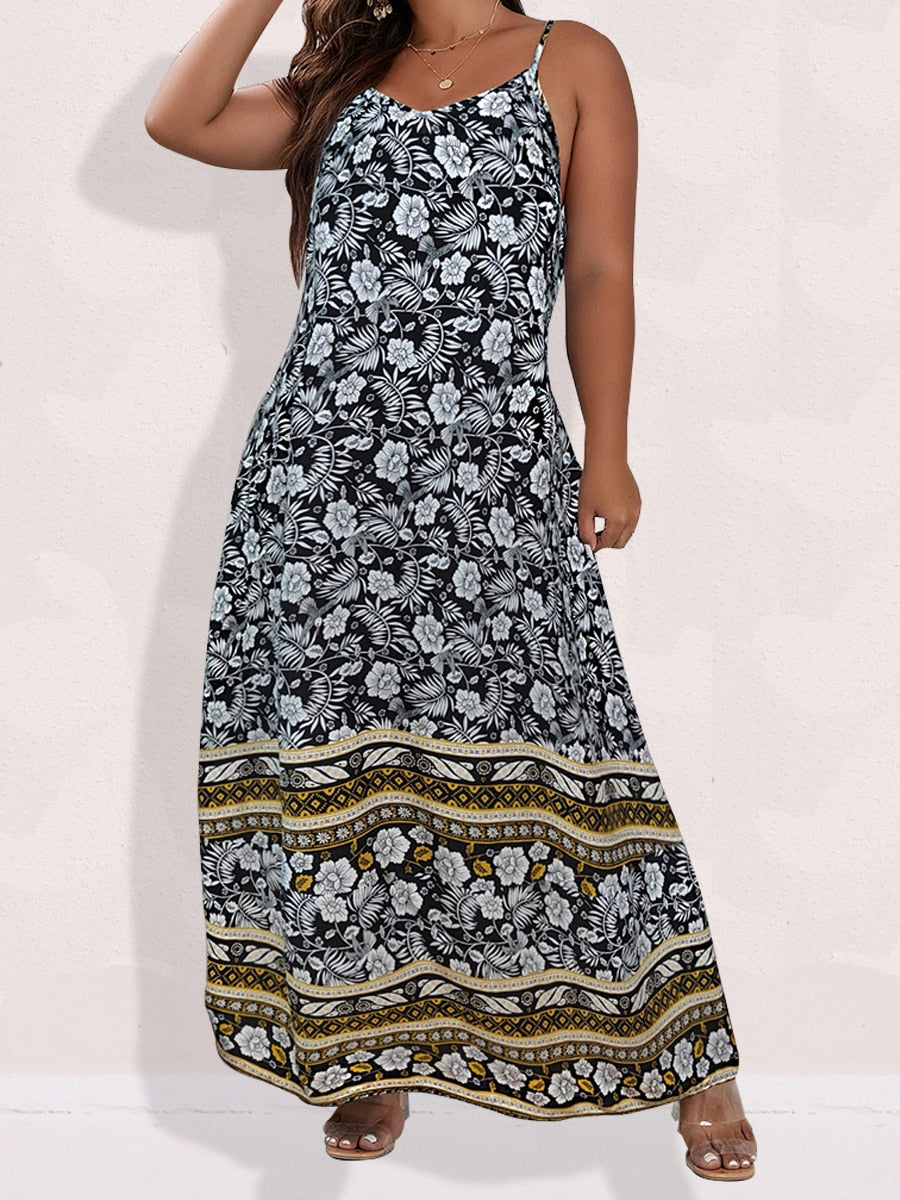 Spirit and Rebel Plus Size Floral Print Boho Maxi Dress [Spirit and Rebel]   