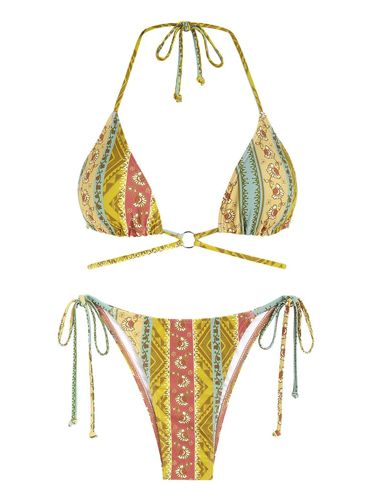 Spirit and Rebel Boho Halter Bikini [Spirit and Rebel] Light Yellow S 