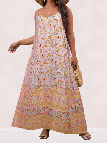 Spirit and Rebel Plus Size Floral Print Boho Maxi Dress [Spirit and Rebel]   