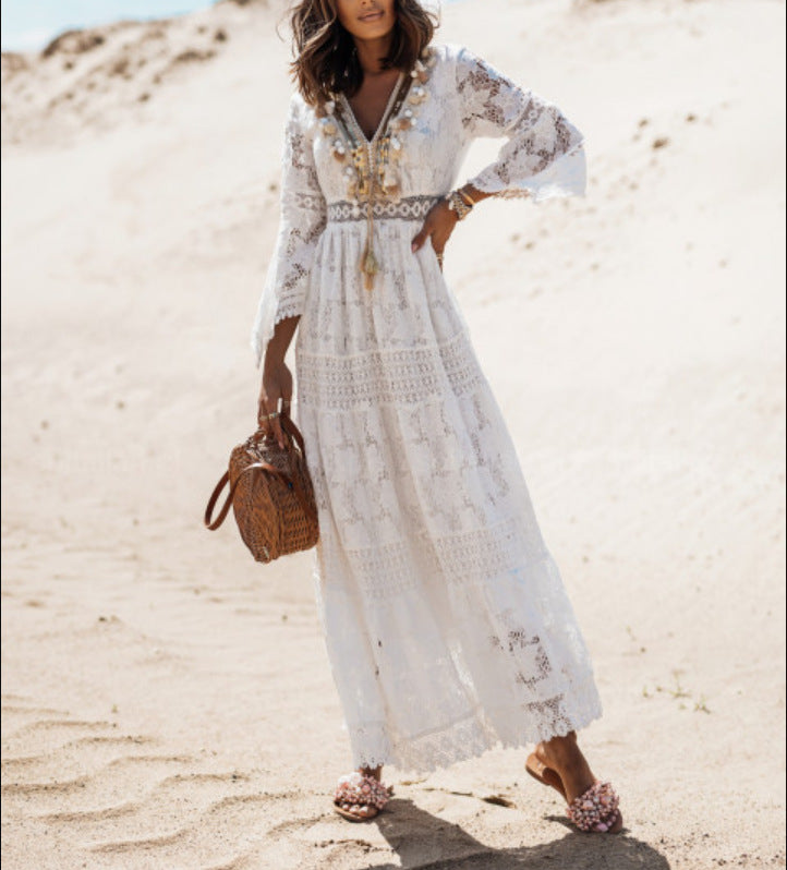 Boho white fashion maxi