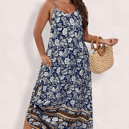 Spirit and Rebel Floral Boho Plus Size Maxi Dress [Spirit and Rebel] Blue L 