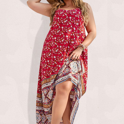 Spirit and Rebel Floral Boho Plus Size Maxi Dress [Spirit and Rebel] Red3 L 