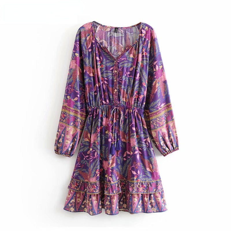 Unstoppable Spirit V-neck Long Sleeve Boho Dress [Spirit and Rebel]   