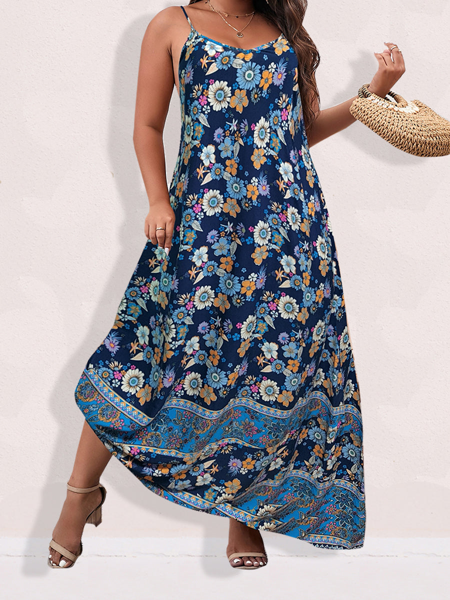 Spirit and Rebel Plus Size Floral Print Boho Maxi Dress [Spirit and Rebel]   