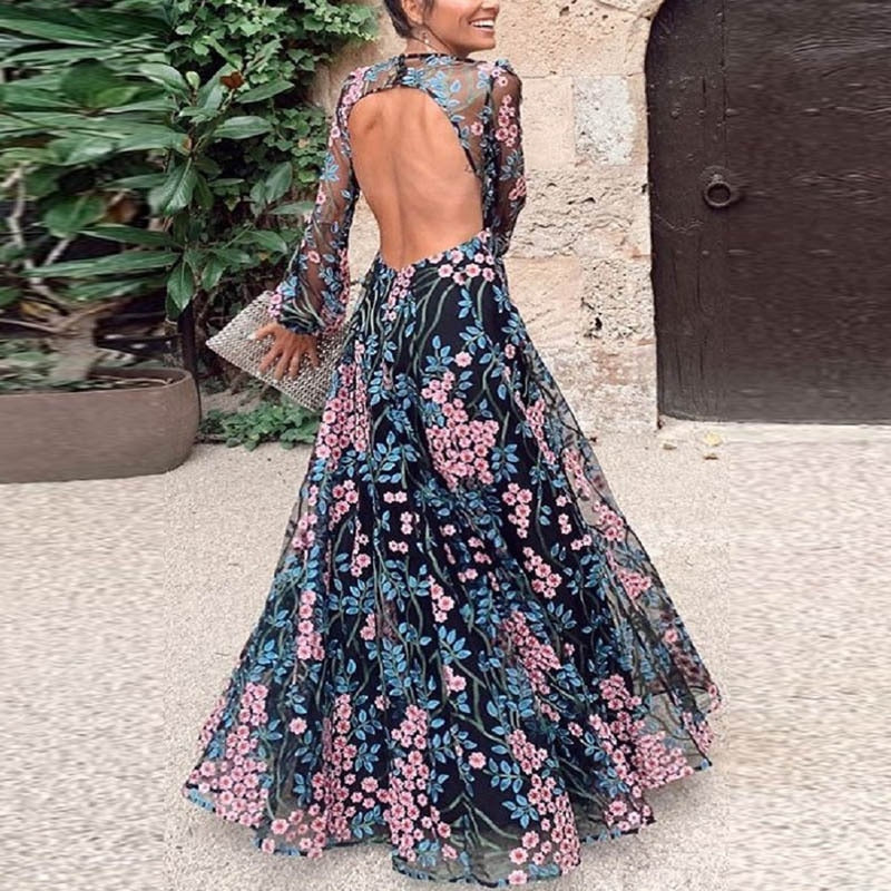 Enchanted Evening Floral Open Back Bohemian Gown [Spirit and Rebel]   