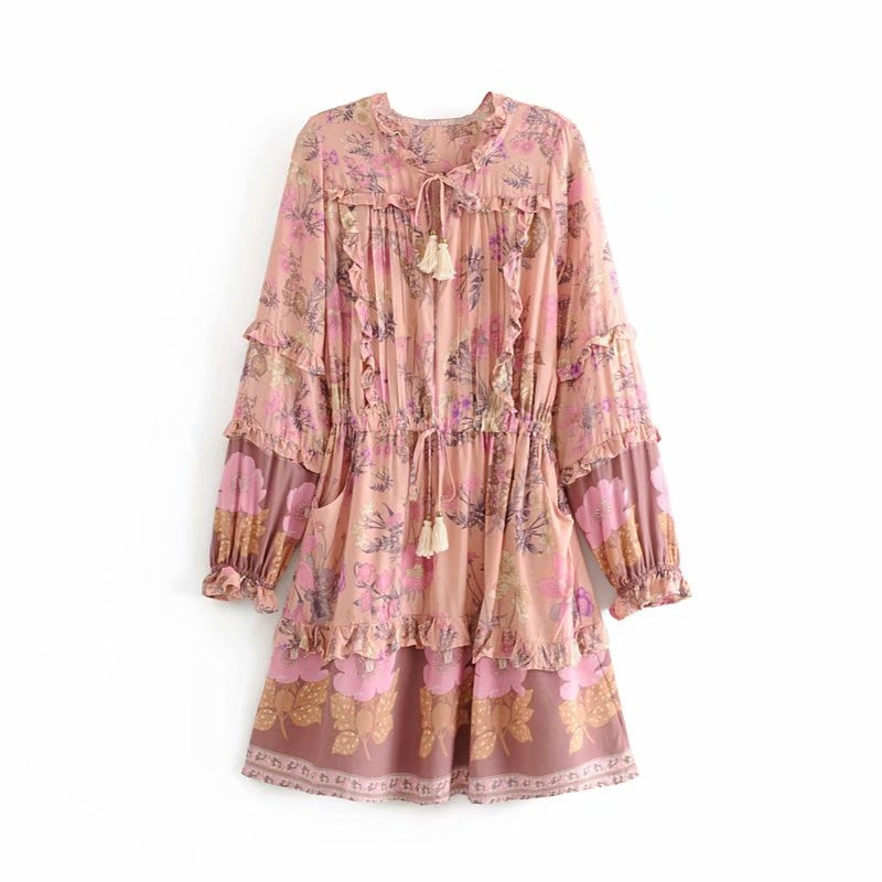 Floral Whimsy Ruffles Boho Mini Dress [Spirit and Rebel]   