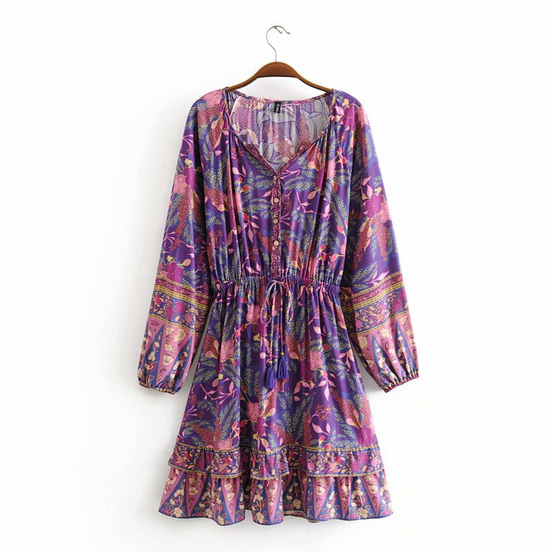 Unstoppable Spirit V-neck Long Sleeve Boho Dress [Spirit and Rebel]   