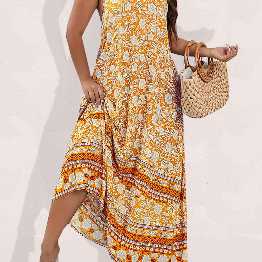 Spirit and Rebel Floral Boho Plus Size Maxi Dress [Spirit and Rebel] Yellow2 L 