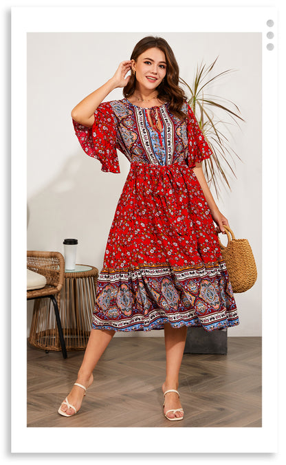 Free Flow Red Plus Size Boho Midi Dress [Spirit and Rebel]   