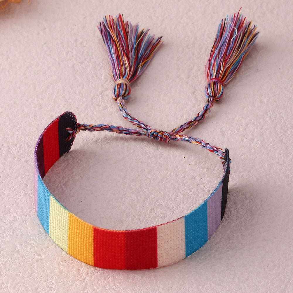 Embroidered Boho Tassel Bracelet [Spirit and Rebel] Red/Blue  