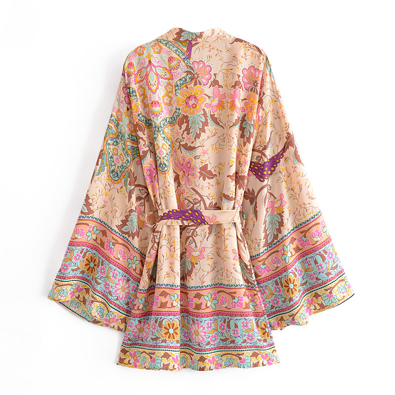 Happy Boho Vintage Peacock Floral Bohemian Kimono [Spirit and Rebel]   