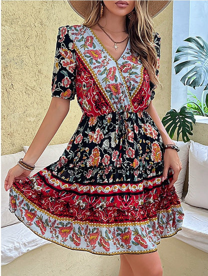 Boho Dreams Short Sleeve V Neck Mini Dress [Spirit and Rebel]   