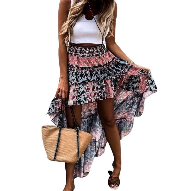 Spirit and Rebel Flowy Irregular Boho Skirt [Spirit and Rebel]   