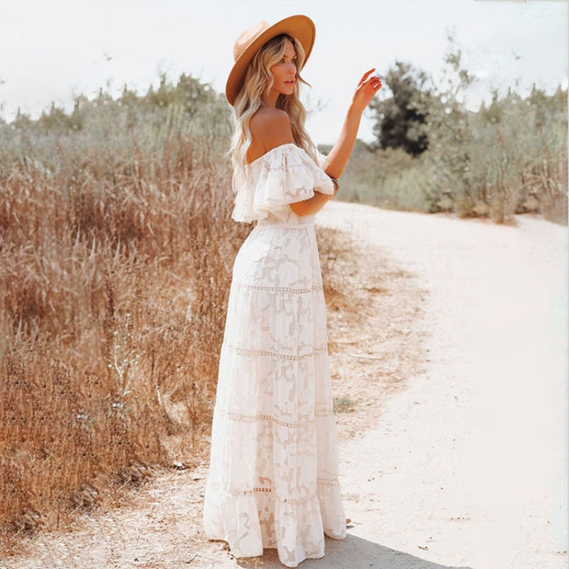 Summer Love Vintage Lace Hollow Out Bohemian Maxi Dress [Spirit and Rebel]   