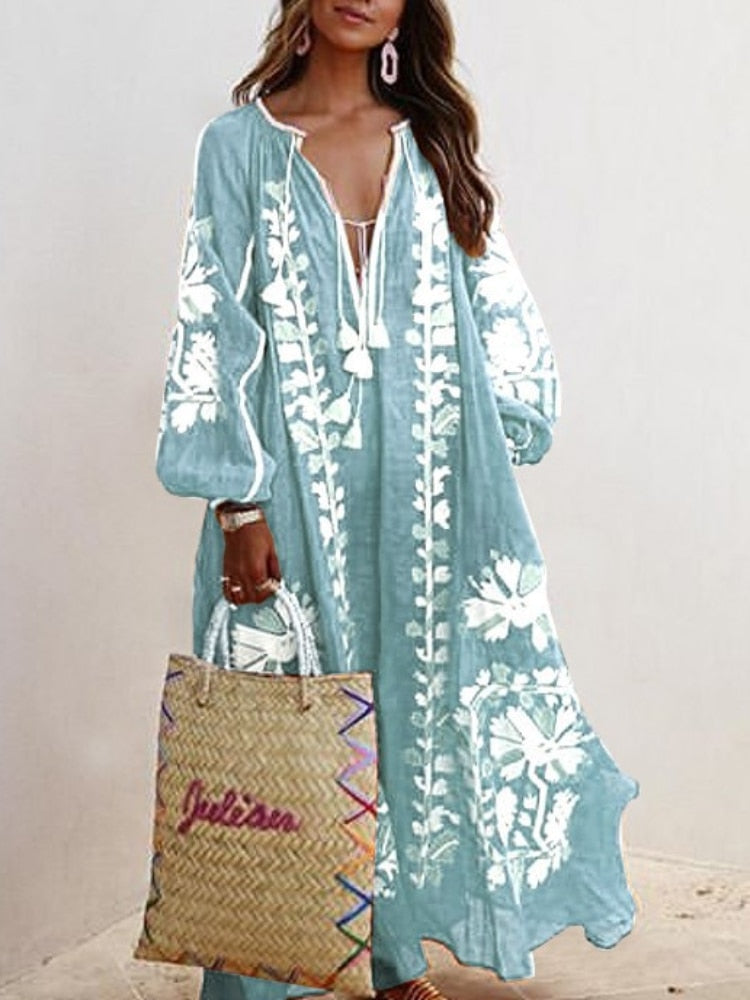 Boho Plus Size Plunge Loose Maxi Dress [Spirit and Rebel]   