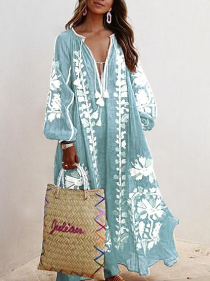 Boho Plus Size Plunge Loose Maxi Dress [Spirit and Rebel]   