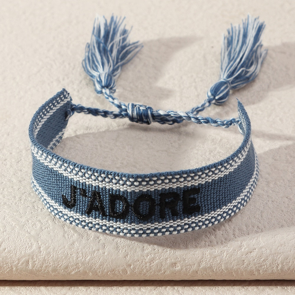 Embroidered Boho Tassel Bracelet [Spirit and Rebel] Blue  