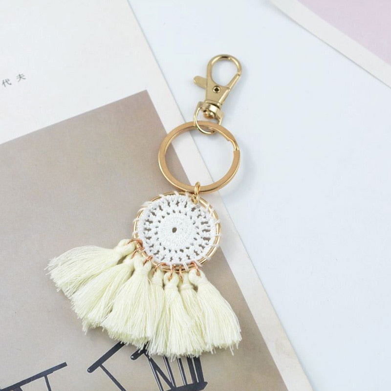 Boho Tassel Bag Charm Key Chain [Spirit and Rebel] White  