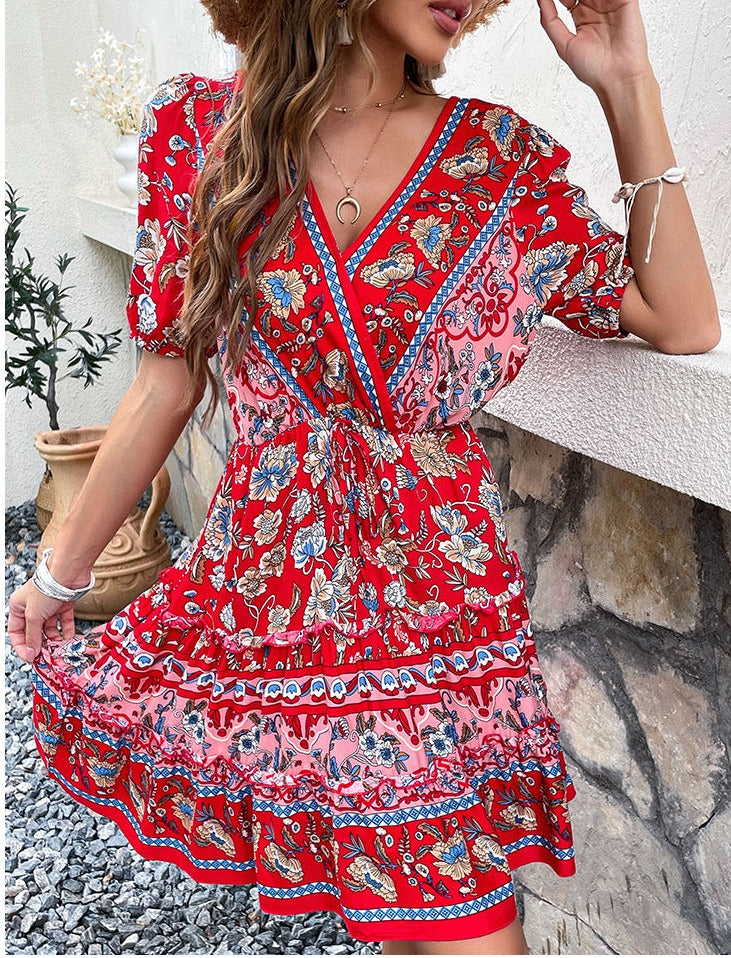 Boho Dreams Short Sleeve V Neck Mini Dress [Spirit and Rebel]   