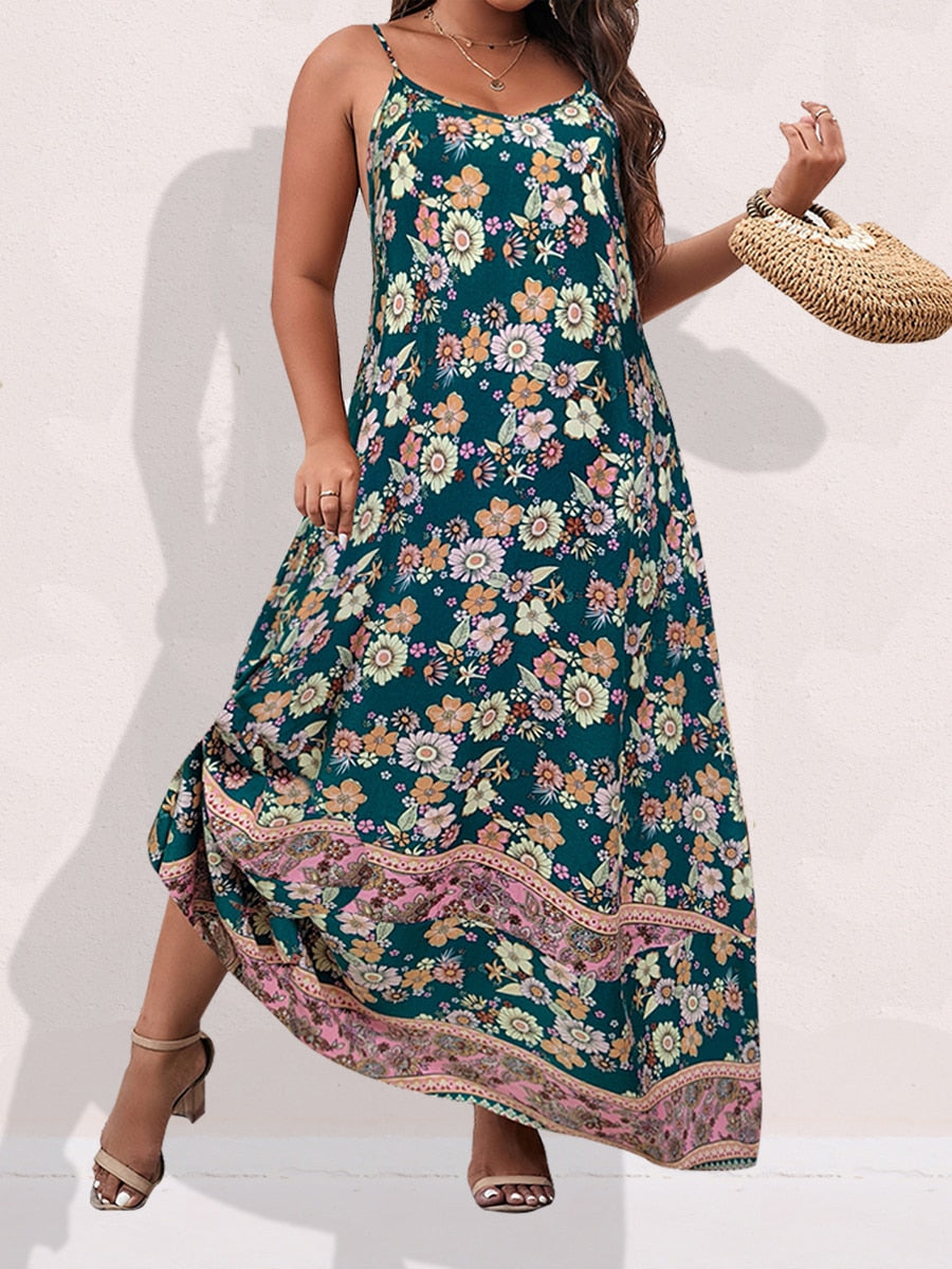 Spirit and Rebel Plus Size Floral Print Boho Maxi Dress [Spirit and Rebel]   