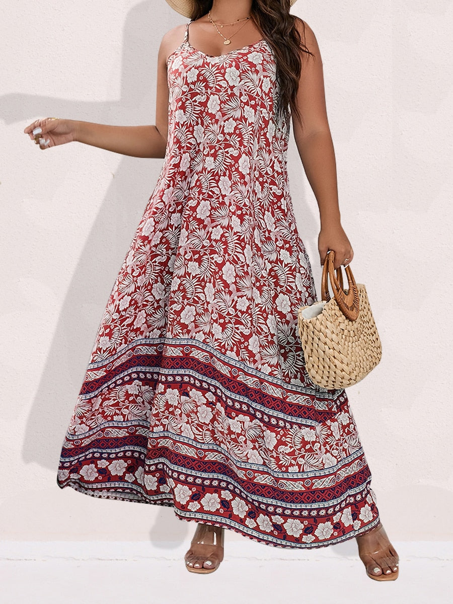 Spirit and Rebel Plus Size Floral Print Boho Maxi Dress [Spirit and Rebel]   