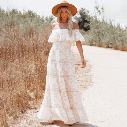 Summer Love Vintage Lace Hollow Out Bohemian Maxi Dress [Spirit and Rebel]   