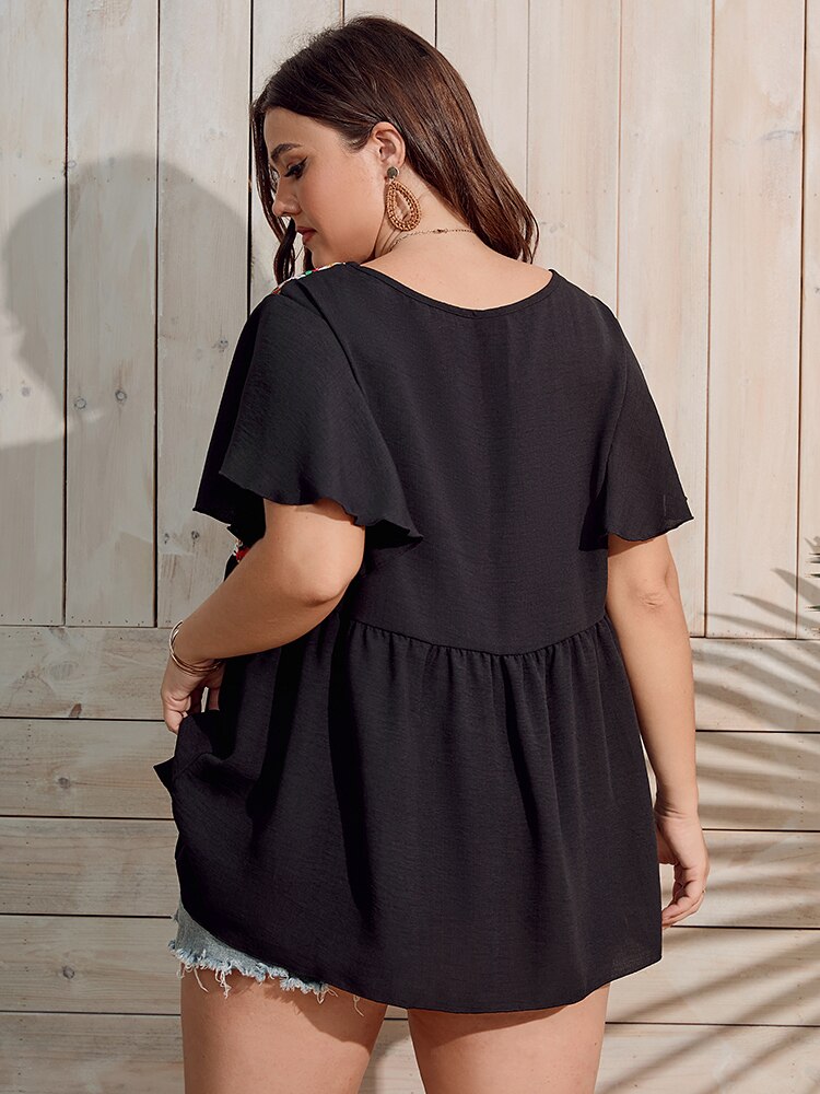 Spirit and Rebel Plus Size Butterfly Sleeve Peplum Blouse [Spirit and Rebel]   