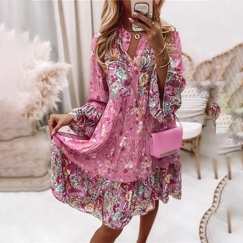 Spirit and Rebel Boho Ruffle Long Sleeve Loose Dress [Spirit and Rebel]   