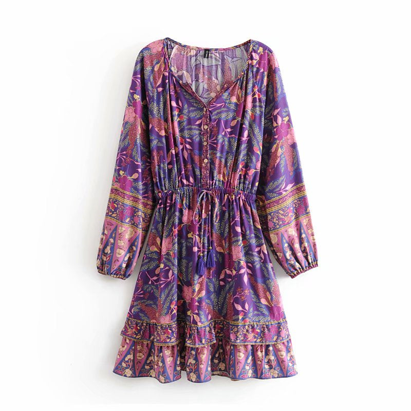 Unstoppable Spirit V-neck Long Sleeve Boho Dress [Spirit and Rebel]   