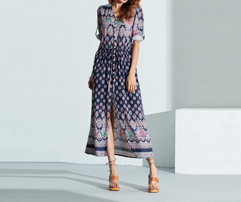 Dreamy Daze Boho Maxi Dress [Spirit and Rebel] Navy S 