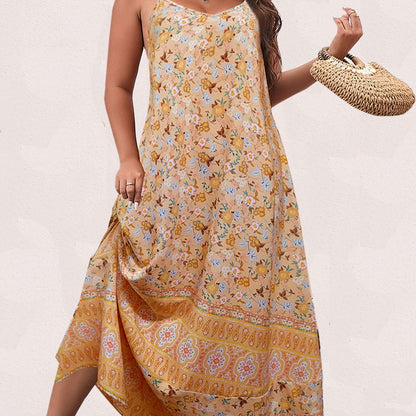 Spirit and Rebel Floral Boho Plus Size Maxi Dress [Spirit and Rebel] Yellow L 