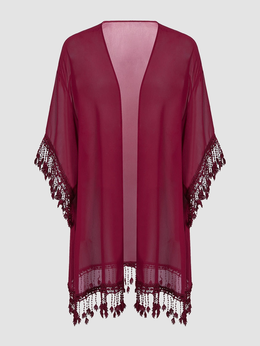 Spirit and Rebel Plus Size Boho Kimono [Spirit and Rebel] Red 0XL 