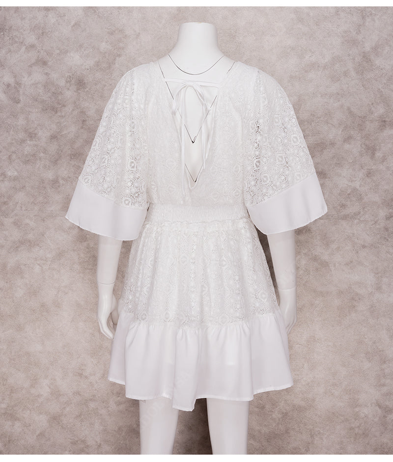 Spirit and Rebel White Lace Boho Tunic Beach Cover up Dress [Spirit and Rebel]   