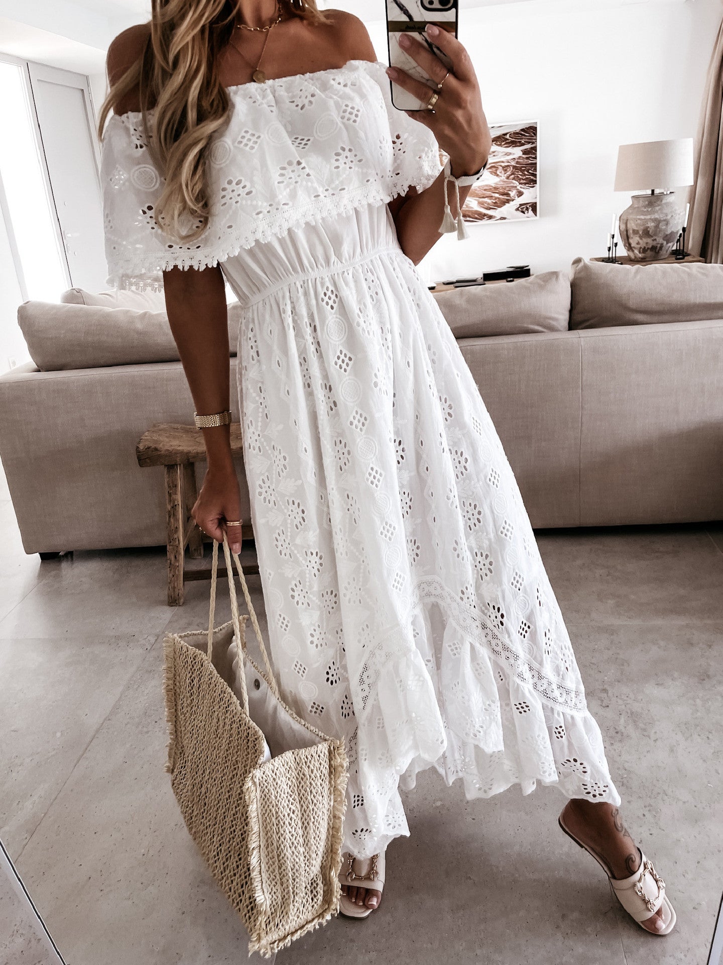 Nomad Off-Shoulder White Boho Dress [Spirit and Rebel]   