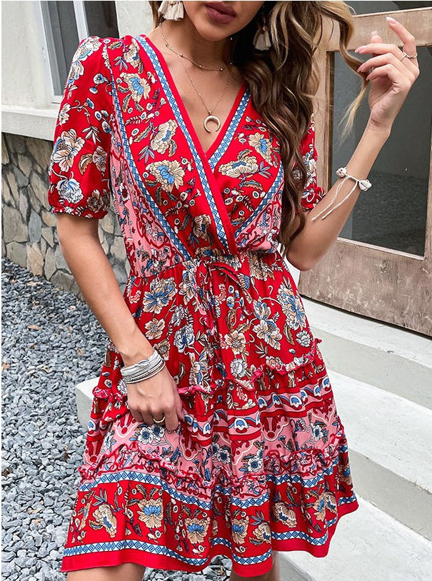 Boho Dreams Short Sleeve V Neck Mini Dress [Spirit and Rebel]   