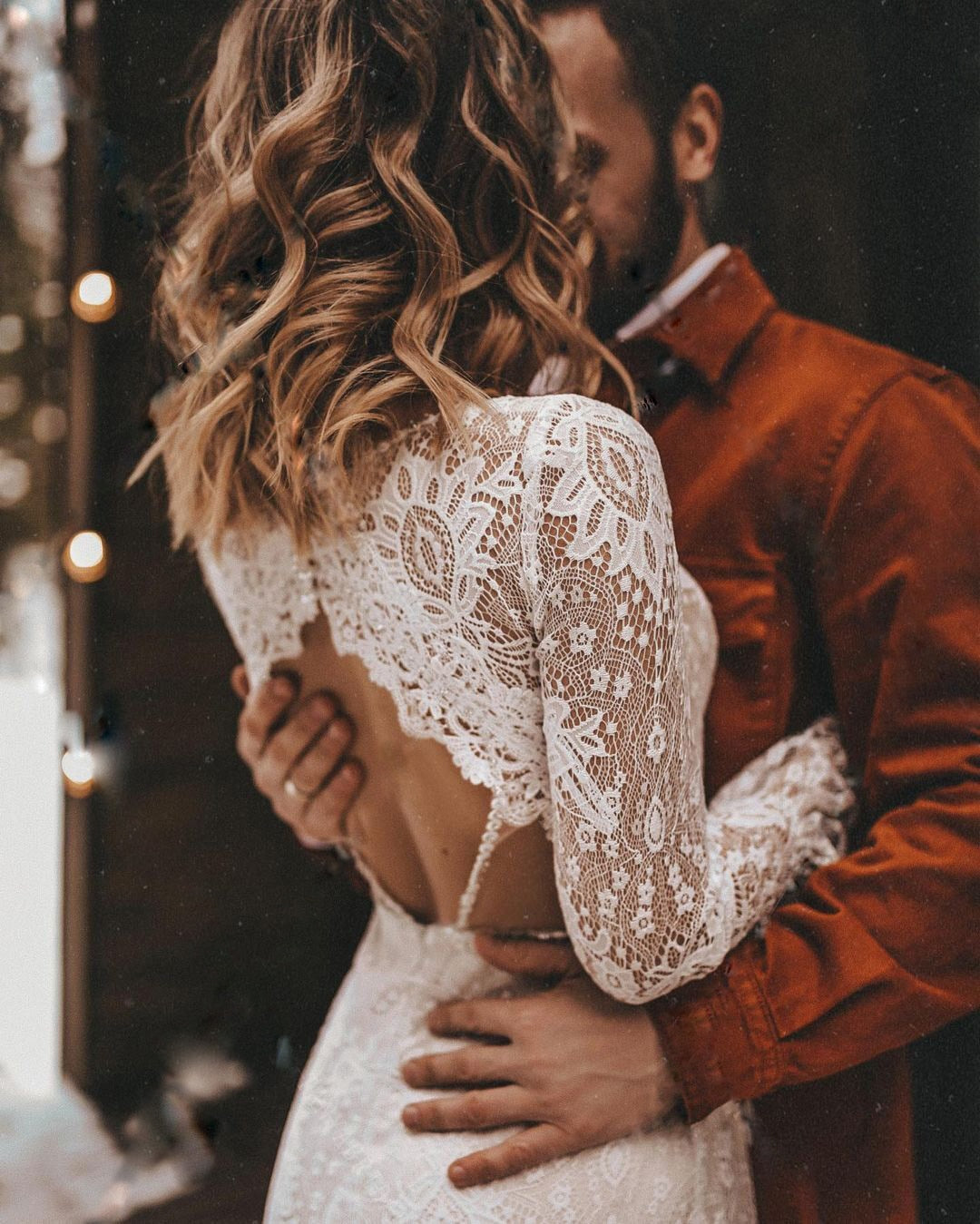 Elegant Boho Floral Lace V Neck Wedding Dress [Spirit and Rebel]   