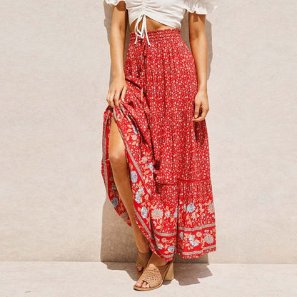 Wildflower Wanderer Boho Maxi Skirt [Spirit and Rebel] Claret S 