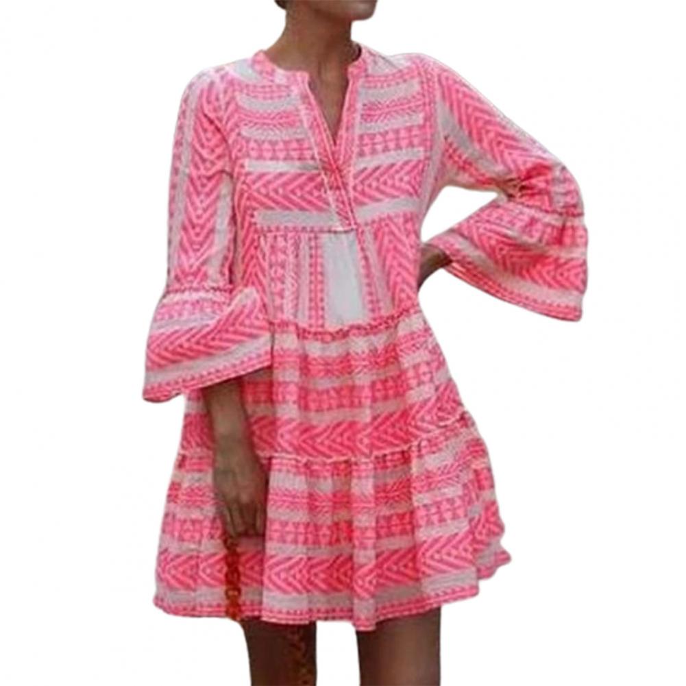 Spirit and Rebel Plus Size Long Sleeve Boho Dress [Spirit and Rebel] Pink S 