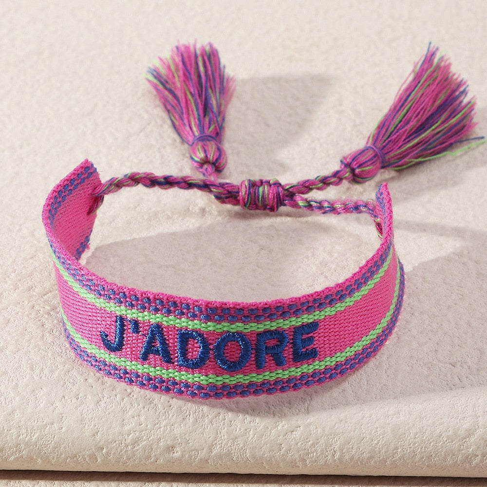 Embroidered Boho Tassel Bracelet [Spirit and Rebel] Pink  