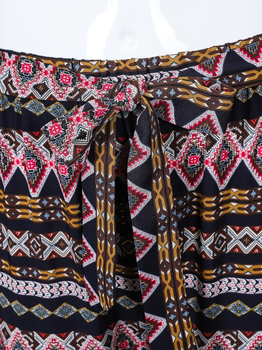 Bohemian Plus Size Waist Tie Pants [Spirit and Rebel]   