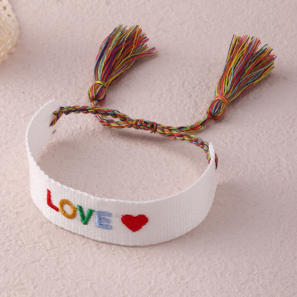 Embroidered Boho Tassel Bracelet [Spirit and Rebel] White2  