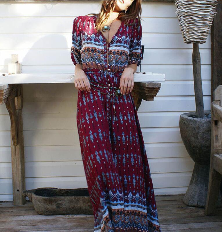 Dreamy Daze Boho Maxi Dress [Spirit and Rebel] Red S 