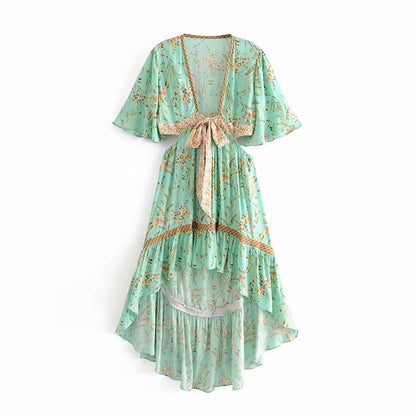 Bohemian Bliss Cut Out Dress and Top Skirt Boho Set [Spirit and Rebel] Green Dress S 