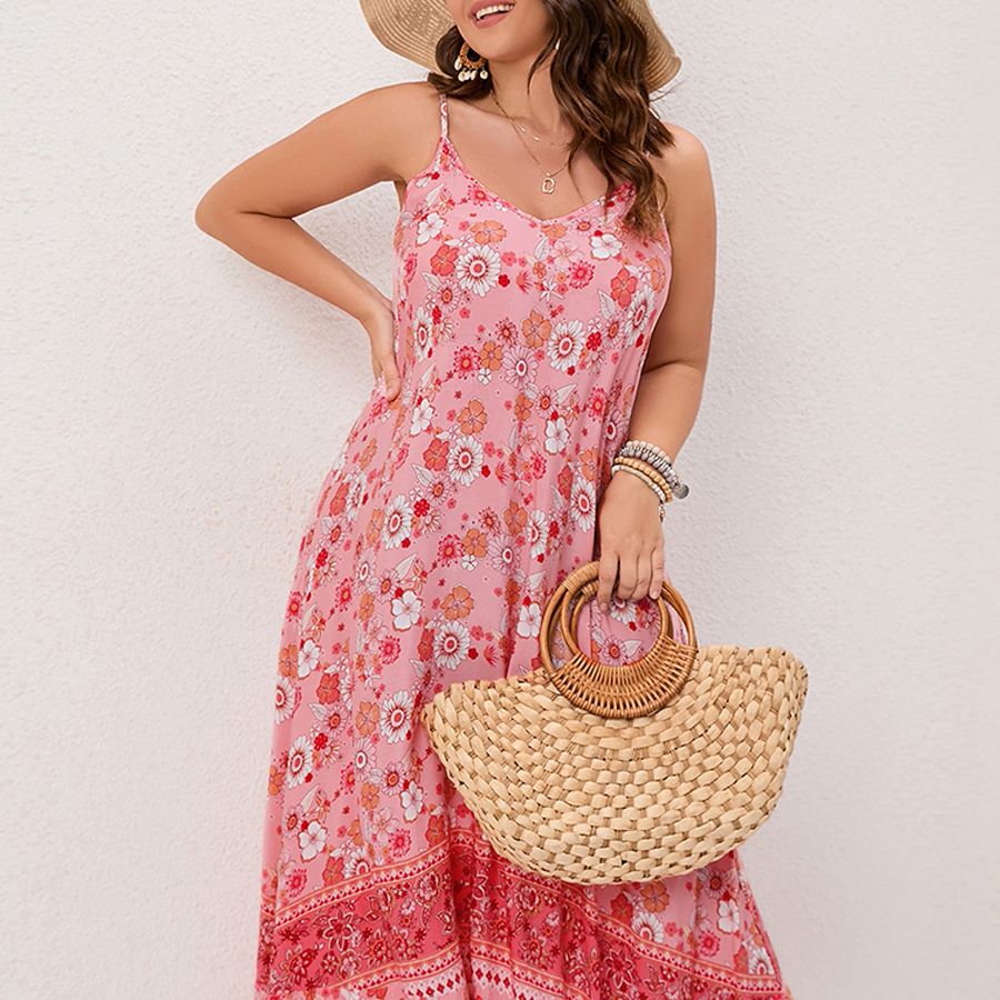 Spirit and Rebel Floral Boho Plus Size Maxi Dress [Spirit and Rebel] Red2 L 