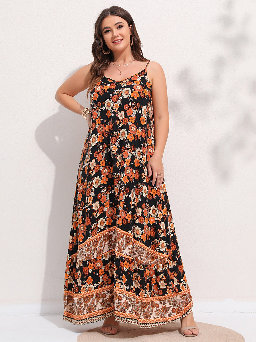 Spirit and Rebel Floral Boho Plus Size Maxi Dress [Spirit and Rebel]   