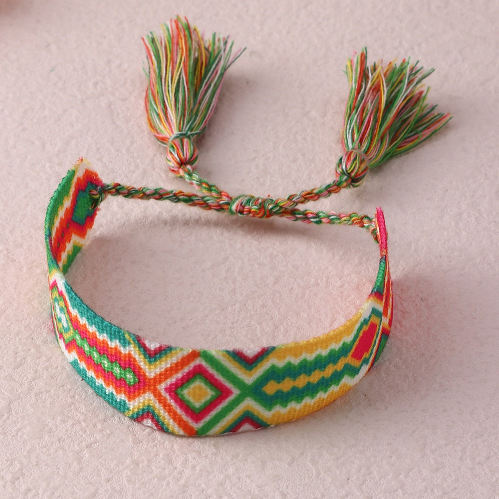 Embroidered Boho Tassel Bracelet [Spirit and Rebel] Orange/Green  