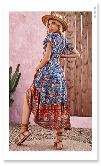 Meadow Dreamer Floral Print Boho Plunge Maxi Dress [Spirit and Rebel]   