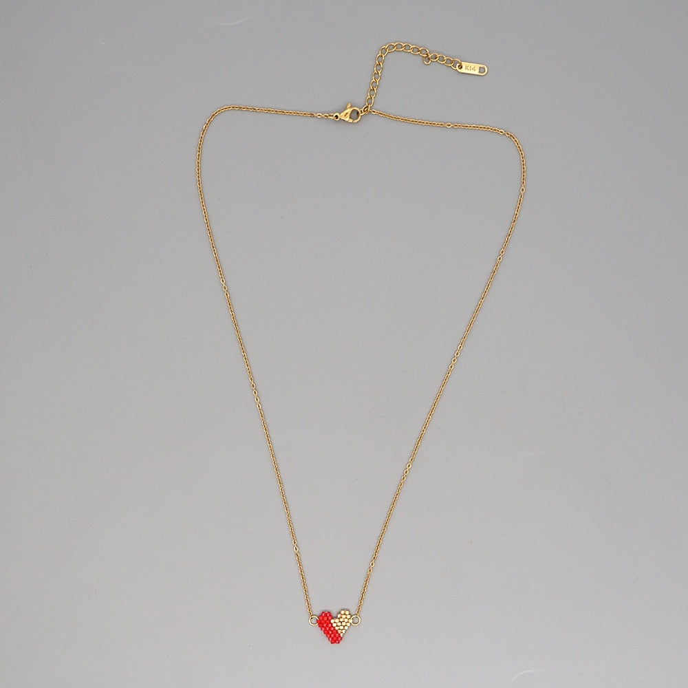 Spirit and Rebel Heart Boho Choker Necklace [Spirit and Rebel] Red/Gold 40cm 