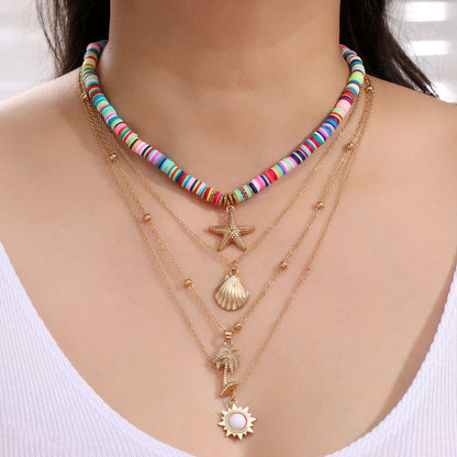 Boho Bliss Shell Star Sun Pendant Layered Necklace [Spirit and Rebel]   