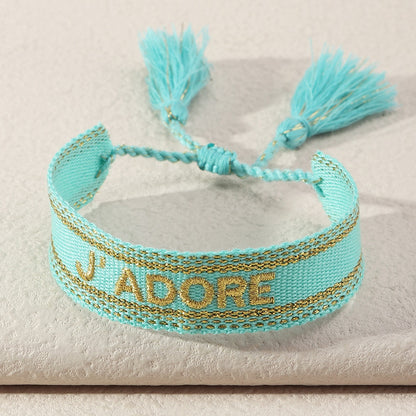 Embroidered Boho Tassel Bracelet [Spirit and Rebel] Mint  